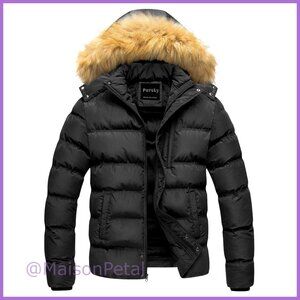 Men's Waterproof Puffer Jacket with Fur Hood Ski Parka Winter Coat